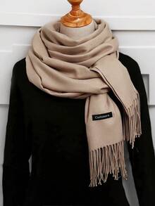 1pc 190*70cm Outdoor Classic Solid Color Windproof Sand Proof Lightweight Shawl Scarf, Suitable For Men And Women For Dress - Khaki - View 1