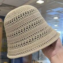 1pc New Summer Hollow Bucket Hat, Breathable Bucket Hat, Versatile And Casual, Shows Face, Suitable For Outing Play, Party Outdoor Wear Decoration, Foldable Water Barrel Hat - A - View 6