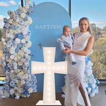 3FT Tall Marquee Light Up Cross Balloons Mosaic DIY Pre Cut Frame With Light Baptism First Holy Communion Celebration Special Day Baby Shower Birthday Engagement Wedding Party Decorations - Marquee Cross - 查看 8