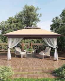 12x12 FT Gazebo Tent Outdoor Pop Up Canopy Tent With Netting, Adjustable Height Instant Gazebos For Patio Garden Backyard - Khaki -12 * 12ft - View 1