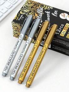 2pcs Gold & Silver Metal Paint Pens For Diy Drawing On Black Card/Doodling/Craft/Scrapbooking/Sign-Making, Pens, Markers, Acrylic Markers, Acrylic Pens Back To School,Pens - Multicolor - View 6