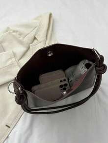 Korean Ins Popular Women's Handbag, Large Capacity New High-End Retro Fashion Niche Shoulder Bag, Commuter Tote Bag, High Quality PU Leather - Coffee Brown - View 4