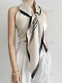 1 件缎面印花轻质方形围巾，时尚休闲披肩头巾 - 彩色 - 查看 3