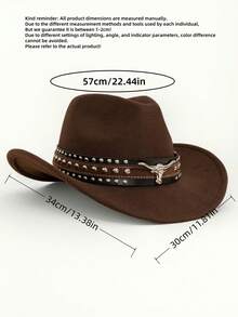 1pc Western Cowboy Hat, Unisex, With Detachable Silver Bull Head Decor Band, Suitable For Casual Everyday Wear, Holidays, And Western-Themed Parties - Multicolor - View 2