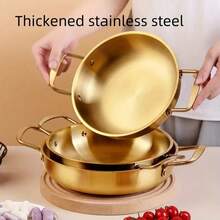 1/3 Peças Conjunto, Panela de Aço Inoxidável para Frutos do Mar, Panela de Fondue, Panela de Sopa, Panela Frita, Panela de Indução Elétrica Doméstica para Fazer Macarrão Instantâneo, Fondue, Utensílios de Cozinha de Aço Inoxidável Dourado com Alças, Adequado para Vários Tamanhos Domésticos, Adequado para Uso Interno e Externo, Suprimentos para Jantar Familiar, Suprimentos para Festa