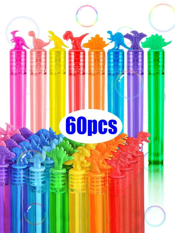 60pcs Mini Manual Bubble Blower Toys, Colorful Bubble Test Tubes, Wedding Party Decor Props, Dinosaur Shape Handheld Bubble Wands (Bubble Liquid Not Included)
