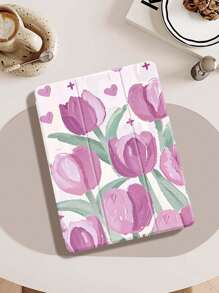 Light Purple Oil Painting Tulip Print IPad Case Compatible With IPad (A16) 11th Generation 11 Inch 2025, Apple IPad Air 11(2025), For IPad 10th Generation Case 10.9 Inch 2022 With Pencil Holder, Trifold Stand Protective Cover, Auto Wake/Sleep, Cute Gift For Back-To-School, Valentine's Day, Holidays