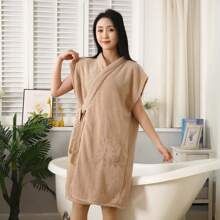 1pc Sleeveless Bathrobe, Ultra-Soft Microfiber Women Bathrobe, Highly Absorbent, Color-Fast, Lint-Free, Suitable For Home, Hotel, Beauty Spa, All Seasons