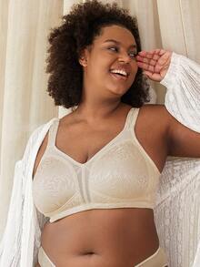 Plus Size Women Full Coverage Unpadded Comfortable Shaping Wireless Bra - Champagne - View 3