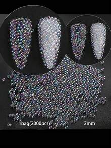 2000 件 3D 美甲鱼子酱珠用于美甲迷你美甲球珠透明彩色美甲钉 DIY 装饰配件（2 毫米）美甲用品美甲饰品美甲宝石 - 無色 - 查看 1