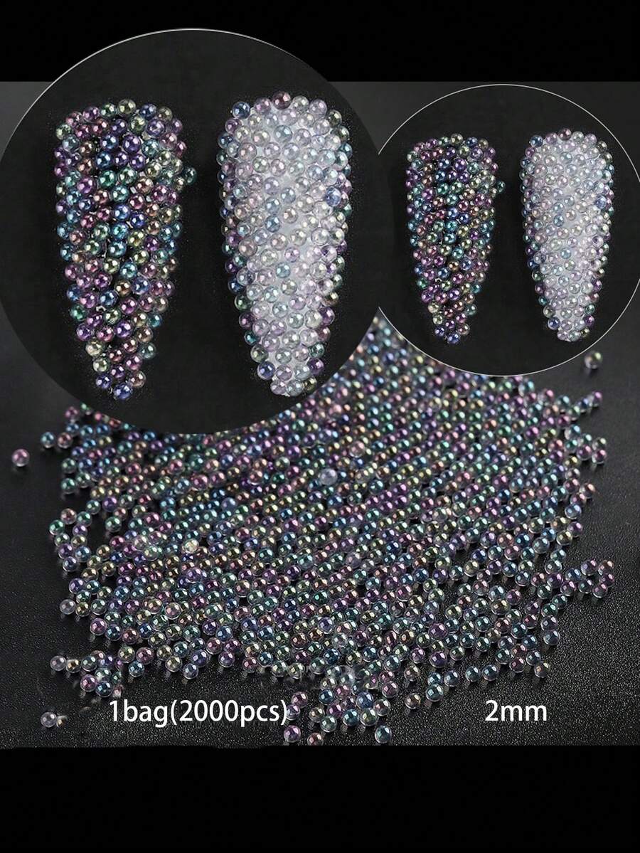 2000 件 3D 美甲鱼子酱珠用于美甲迷你美甲球珠透明彩色美甲钉 DIY 装饰配件（2 毫米）美甲用品美甲饰品美甲宝石 - 無色 - 查看 1
