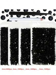 4 包 10,000 颗 2-5 毫米树脂水晶钻石，适用于工艺品、服装和面料，皇家蓝色扁平宝石，深蓝色扁平合成水晶，混合尺寸散装，非热熔，手工 DIY 手机壳，欢呼风扇（黑色镊子 + 白色点笔） - 彩色 - 查看 19