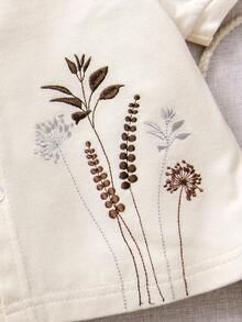 2pcs Girls Floral Embroidery Shirt And Straight Leg Pants Set, Pastoral Style Casual Outfit For Little Girls - Brown - View 7