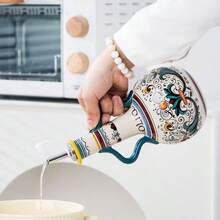 Olive Oil Bottle, Underglaze Relief Ceramic Oil & Vinegar Cruet, Kitchen Accessories Storage Dispenser Container, Seasoning Oil Bottle - Multicolor - View 8