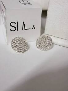 1 Pair Round Rhinestone Ear Studs New 2025 - Silver - View 9