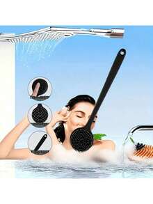 La brosse de bain en silicone à long manche, conforme à l'ergonomie - Poils doux et non irritants, nettoyage en profondeur et massage léger, stérile, facile à nettoyer, produit plus de mousse avec le savon ou le gel, convient à tous les types de peau et durable