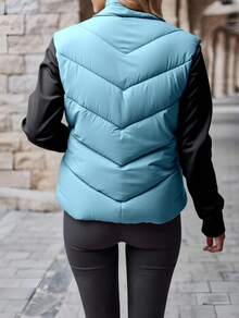 Chaleco dama mujer afelpado calentita casual  moda zipper dos bolsillos laterales día noche calle diario calor frío primavera verano invierno evento fiesta festival jardín comida cómodo - Azul - Ver 2