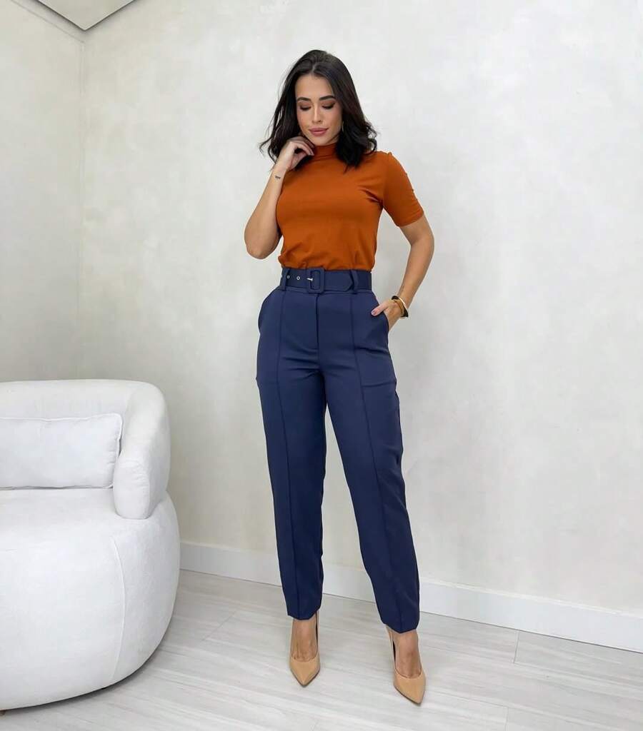 Women's High-Waisted Tailored Trousers With Belt