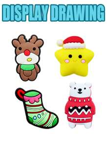 16 件圣诞系列，圣诞主题鞋靴装饰配件，PVC 装饰衣架，可拆卸塑料 DIY 零件，涵盖经典圣诞元素，如圣诞树、雪人、驯鹿、圣诞袜、圣诞毛衣等节日圣诞老人和雪人图案 - 綠色 - 查看 5