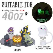 Nova tampa de copo de Halloween com placa de identificação de acrílico criativa de desenho animado tridimensional 40 oz/30 oz decoração luminosa tampa de canudo quebra-gelo copo item decorativo fofo e criativo