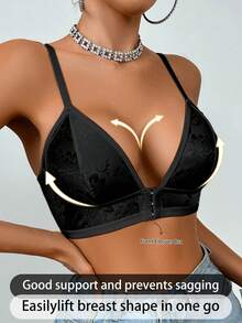 Reggiseno comodo da indossare tutti i giorni con chiusura davanti senza fili per le donne - nero - Visualizzare 6