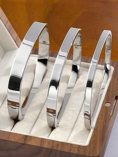 1pc Minimalist Glossy Square High-End Personalized Women's Gold Bracelet, Multiple Sizes Available For Daily Accessories