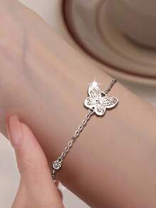 1 Peça Pulseira de Borboleta de Prata Esterlina S925, Presente Elegante e de Acessórios, Uso Diário Leve e Luxuoso, Decoração Versátil de Zircônia