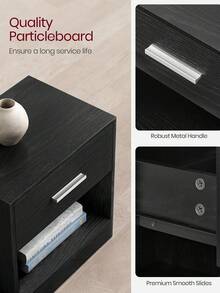 Bedside Tables, Set Of 2, Side Table With Drawer, Handle, Open Compartment, End Table, For Bedroom, Living Room, Classic Black - Black - View 4