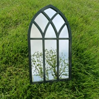 [Espejo Retro] Espejo decorativo de ventana arqueada estilo retro, espejo de pared creativo para el hogar, espejo triangular arqueado negro - Marco de madera decorativo y ligero, sin necesidad de alimentación eléctrica, ideal para decoración del hogar y de pared, accesorios de habitación | Accesorios de habitación elegantes | Superficie pintada, hermosa decoración de habitación