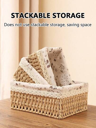 1 Pieza Juego de 3 Piezas de Espesamiento Cestas de almacenamiento de escritorio con tapa, organizadores para bisutería, jugos, llaves, cosméticos, para hogar, la cocina, baño, el dormitorio, la sala de estar, la residencia universitaria, la oficina, decoración del hogar, maceta de cestería de estilo bohemio Caqui