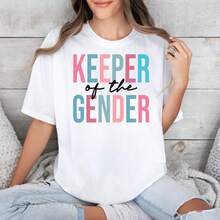 Keeper Of The Gender Shirt , Team Girl Announcement Shirts, Gender Reveal Idea Family Reveal Oversized Shirts New Years Eve T-Shirt Graphic T-Shirts Cute Winter Top Christmas Decorations Casual Women Tops - White - View 2