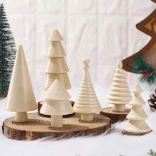 1 Set/1pc Vintage Mini Wooden Christmas Trees, Handmade Wood Christmas Trees, Rustic Mini Christmas Trees Set, Perfect For Christmas Table Centerpiece Decorations, Xmas Decor And Christmas Accessories - Multicolor - View 1