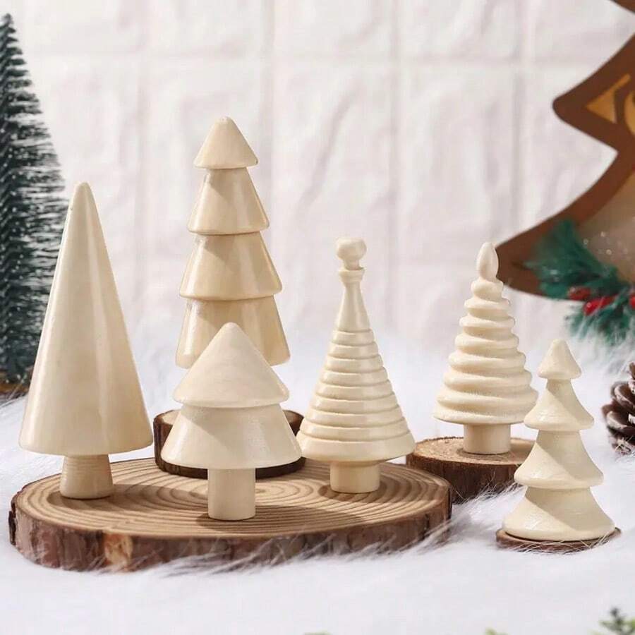 1 Set/1pc Vintage Mini Wooden Christmas Trees, Handmade Wood Christmas Trees, Rustic Mini Christmas Trees Set, Perfect For Christmas Table Centerpiece Decorations, Xmas Decor And Christmas Accessories - Multicolor - View 1