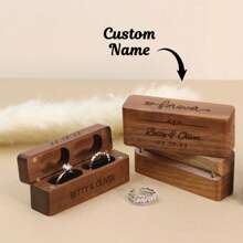 1pc Customized Wooden Ring Box, Oblong Dual Ring Box, Magnetic Jewelry Box With Personalized Engraving, Dual Slots, Wedding Ring Exchange Box, Jewelry Storage Box, Engagement Ring Box, Vintage & Rustic Wedding Ring Holder, Waterproof, Ideal For Wedding Anniversary, Gift For Wife/Husband, Father/Mother, Couples, Bride, Wedding