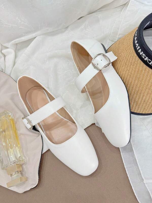 Zapatos planos blancos para mujer, zapatos minimalistas de una sola correa, versátiles para ir al trabajo y ocasiones formales, elegantes