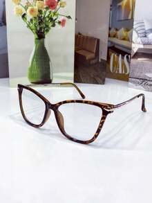 Women's Cat Eye Glasses Frame TR90 Metal Temple Anti- Lens Rest - marrom/onca - 查看 3