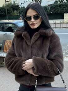 Women's Fashionable Metal Trim Fuzzy Tassel Glitter Long Sleeve Crew Neck Jacket