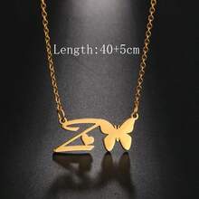 1 件时尚不锈钢 26 字母蝴蝶吊坠项链，适合女性日常佩戴 - 金黃色 - 查看 6
