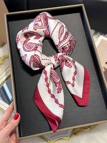 1 件仿丝佩斯利花卉印花 27.6 英寸小方巾，女式新款头巾，百搭领带，发饰，时尚围巾