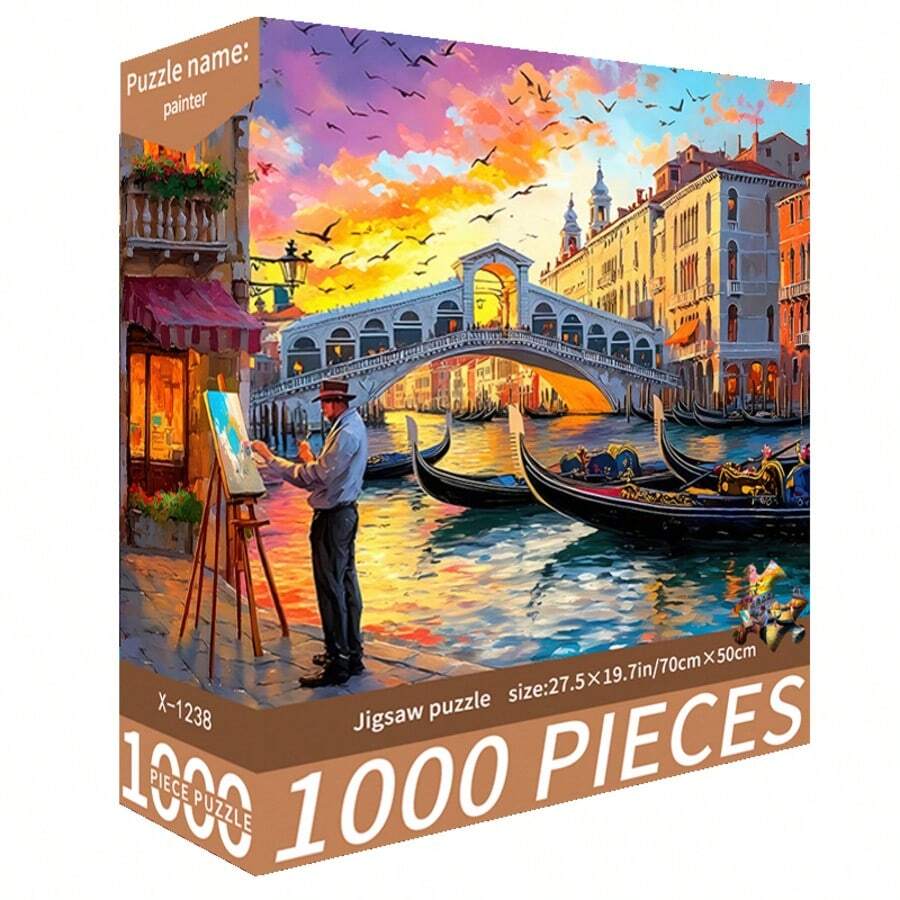 1 Box 1000 Piece Jigsaw Puzzle, Size 70cm*50cm, Landscape & Cartoon Painting Style, Adult Stress Relief, Decorative Art, Suitable For Halloween, Christmas, Gift - Multicolor - View 1