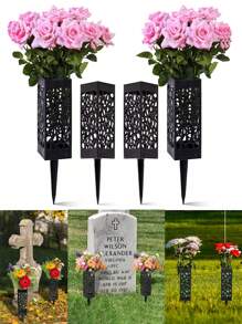 2pcs-Memorial Flower Stand Grave Vases For Cemetery With Stake,Courtyard Decoration Square Cemetery Flowerpot With Spike Ground Outdoor Plant Sign Decoration