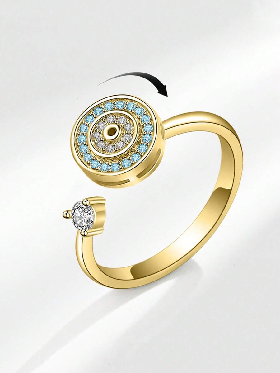 1 件旋转邪眼可调节戒指，欧美创意抗焦虑锆石戒指