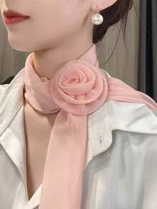 1pc Rose Flower Solid Color Chiffon Scarf, New Elegant Lightweight Sheer Scarf For Women, Versatile & Skin-Friendly - Multicolor - View 7