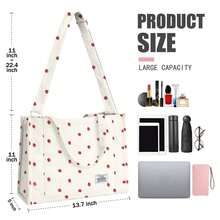 Corduroy Handbag, Square Casual Bag, Stylish Commuting Bag With Large Pocket, Women Shoulder Bags Work Handbags Everyday Hobo Bag(Little Strawberry) - 小草莓 - 查看 2