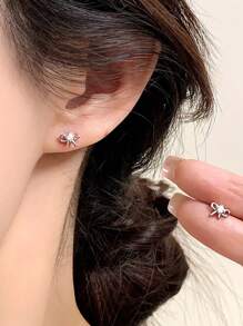 GAGAFEEL 1 对甜美可爱、时尚的 S925 银蝴蝶结耳环，适合女性日常佩戴，可作为送给朋友的礼物 - 銀色 - 查看 3