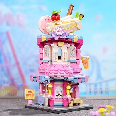  1 pieza Bloques de construcción con diseño de casa de postre de MINISO, estructura multicapa delicada, componentes exquisitos para recrear una escena de casa de postre, adecuado para colección personal o regalo