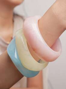 3 件亚克力合金手链套装 - 独特的不对称透明设计，适合日常和派对佩戴 - 彩色 - 查看 2