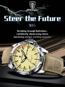 POEDAGAR 1件男士奢华防水夜光PU皮革石英腕表，男士运动日期星期显示腕表，休闲男士腕表，适合日常佩戴，男士礼物 - 均碼 - 查看 10