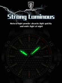 POEDAGAR 1件男士奢华防水夜光PU皮革石英腕表，男士运动日期星期显示腕表，休闲男士腕表，适合日常佩戴，男士礼物 - 均碼 - 查看 8