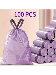 100pcs/Pack Scented Drawstring Trash Bags, Portable, Suitable For Home, Party, Events, Purple Color - 100pcs - View 1